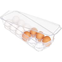 Relaxdays Huevera para Frigorífico- Porta 12 Huevos con Tapa- Nevera- Plástico- 1 Ud- 8 x 32-5 x 11-5 cm- Transparente